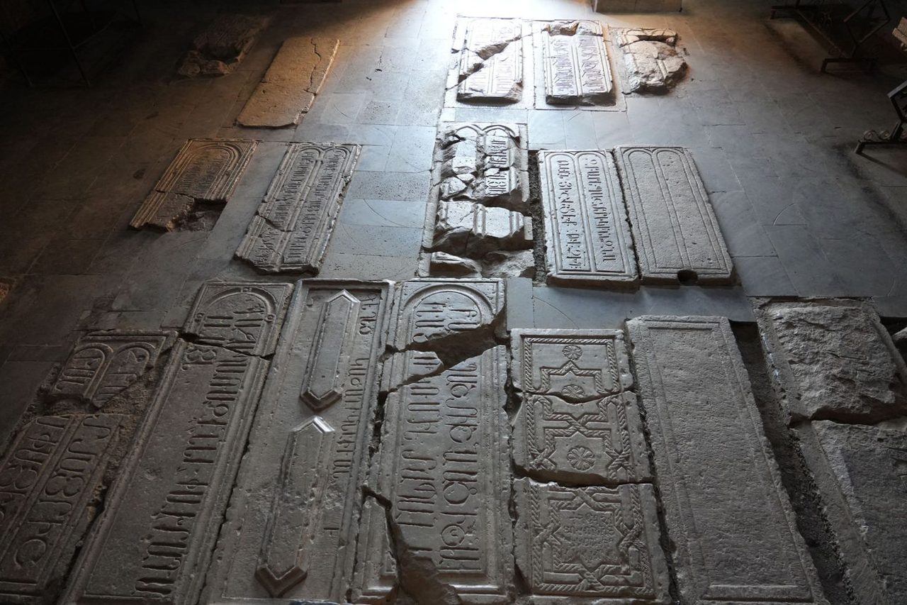 Ancient tombstones inside Khor Virap Monastery