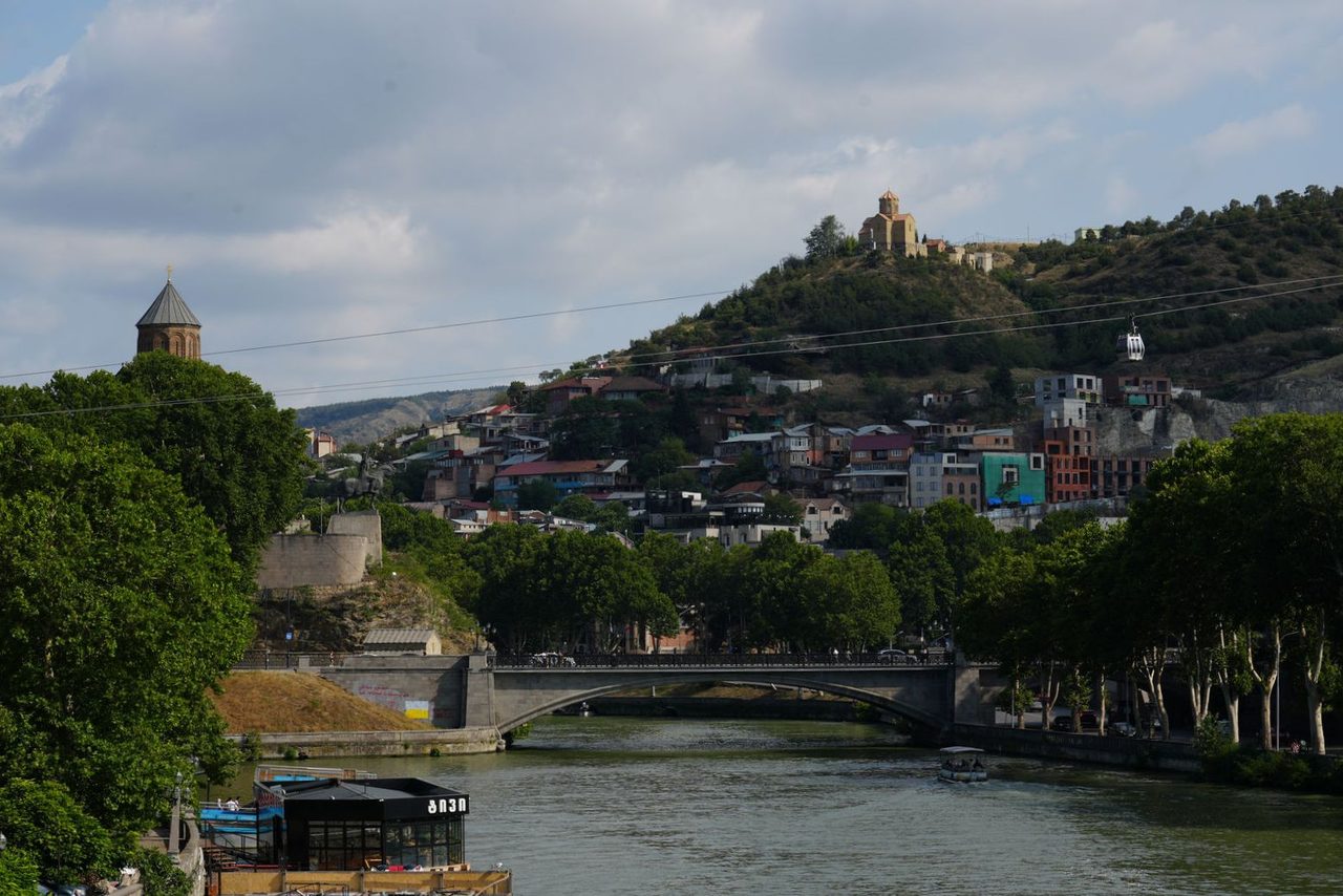 Kura River view with Tabor Monastery on the hill