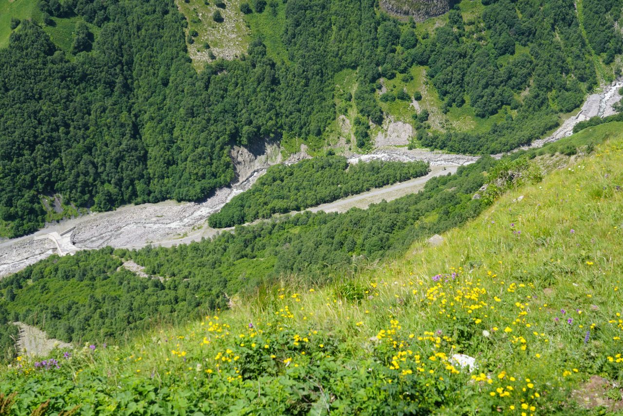 Looking down at the Aragvi River from the heights
