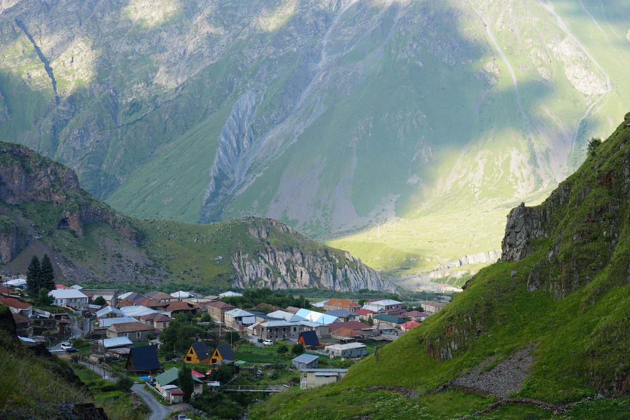 The beautiful village of Gergeti in Kazbegi