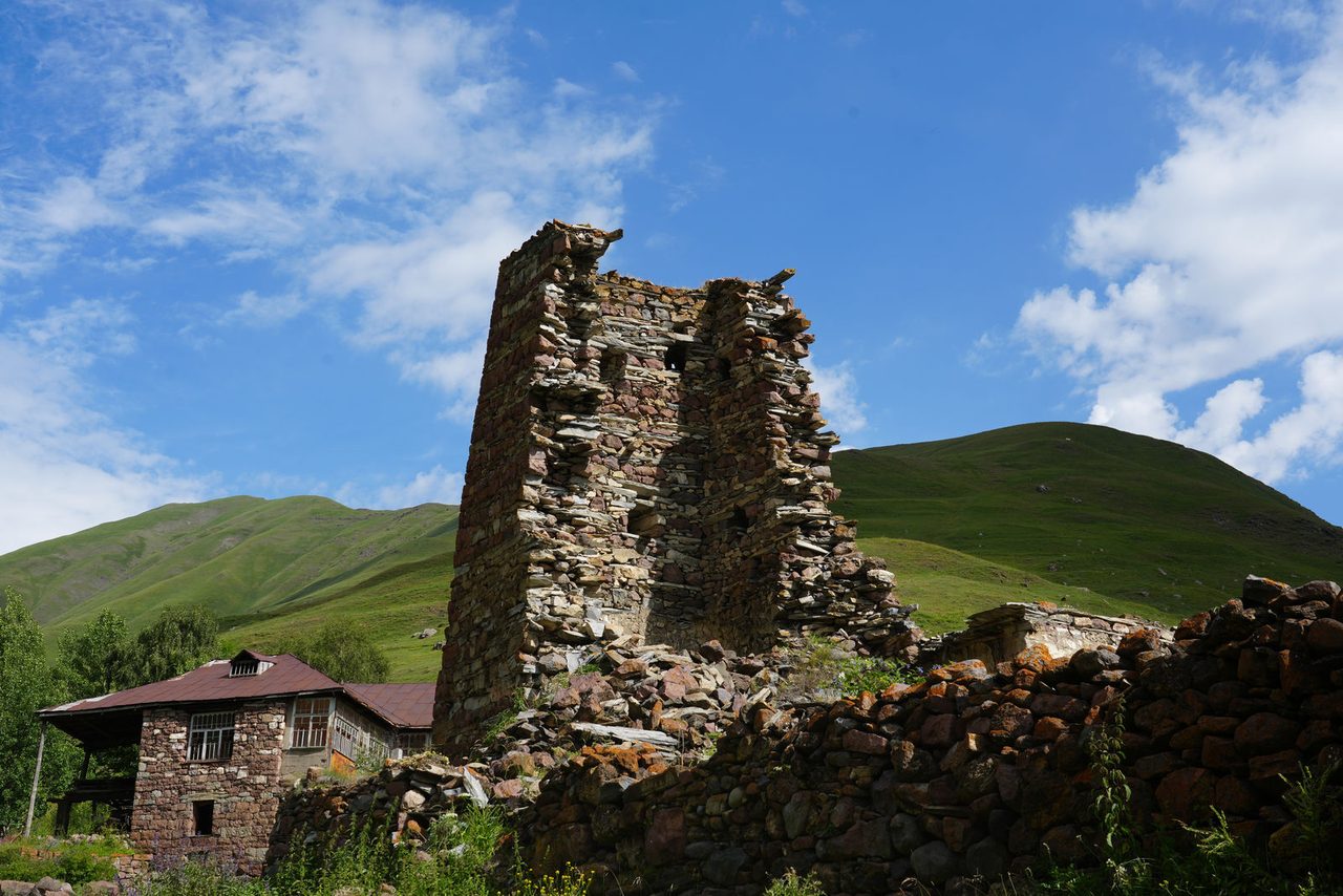 Ancient stone tower ruins in Truso Valley