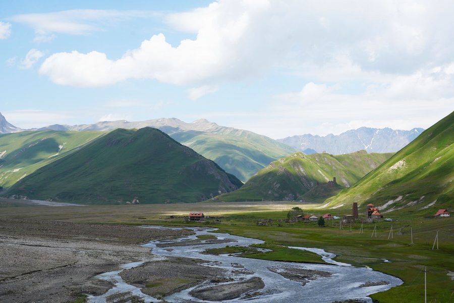Terek River winding through Truso Valley