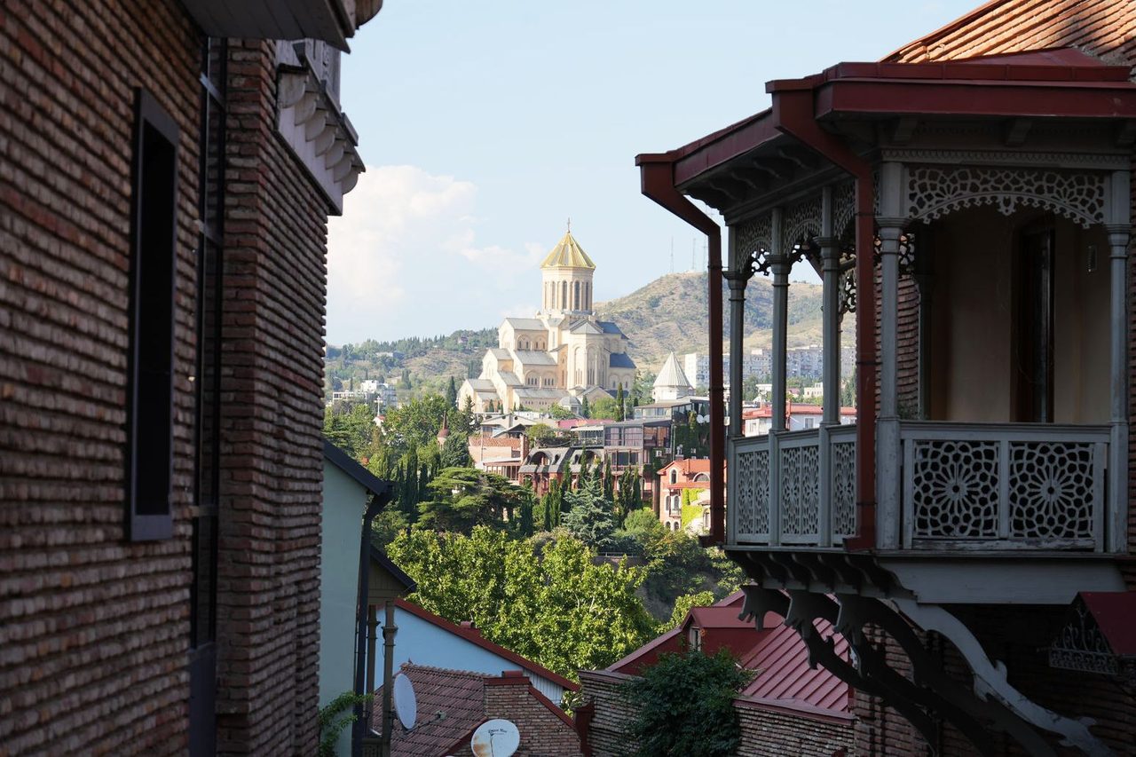 Old town balcony and the Holy Trinity Cathedral