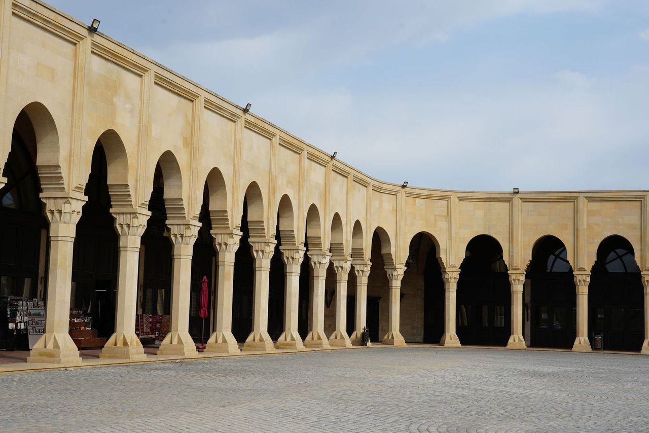 The beautiful arched arcades of Ateshgah Fire Temple