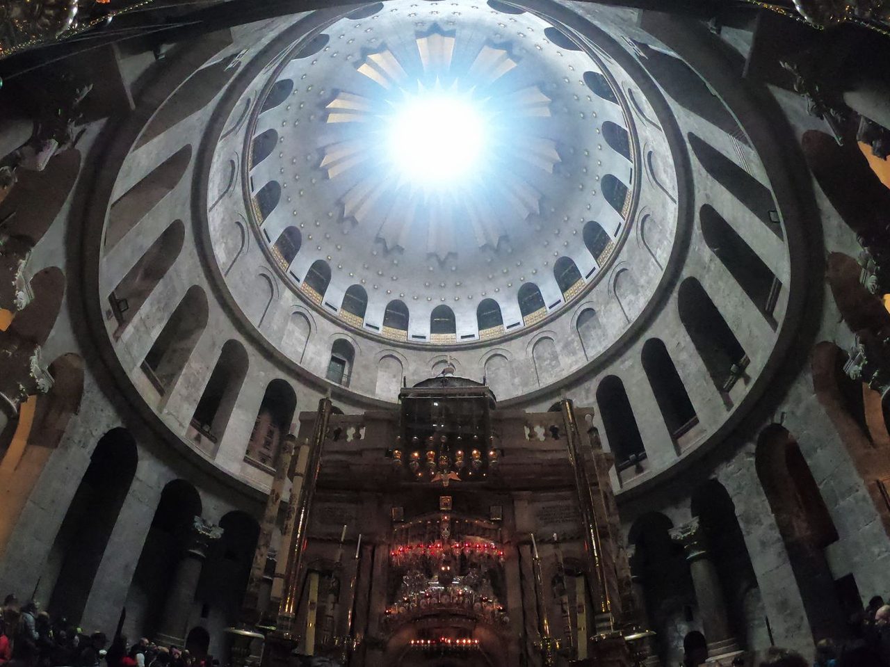 The magnificent dome of the Anastasis inside the Church of the Holy Sepulchre