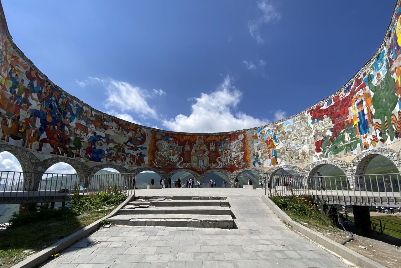 Colorful murals inside Russia–Georgia Friendship Monument