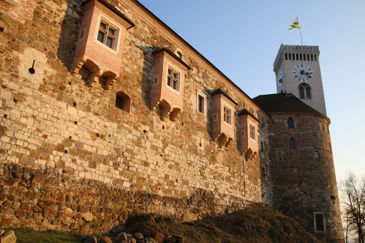 The Outlook Tower and medieval walls of Ljubljana Castle