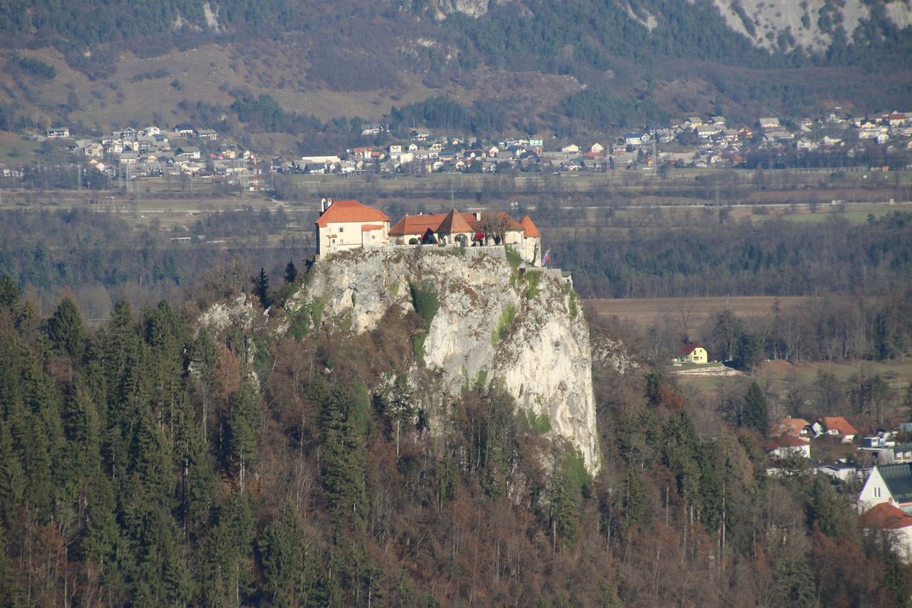 Bled Castle standing on a steep cliff