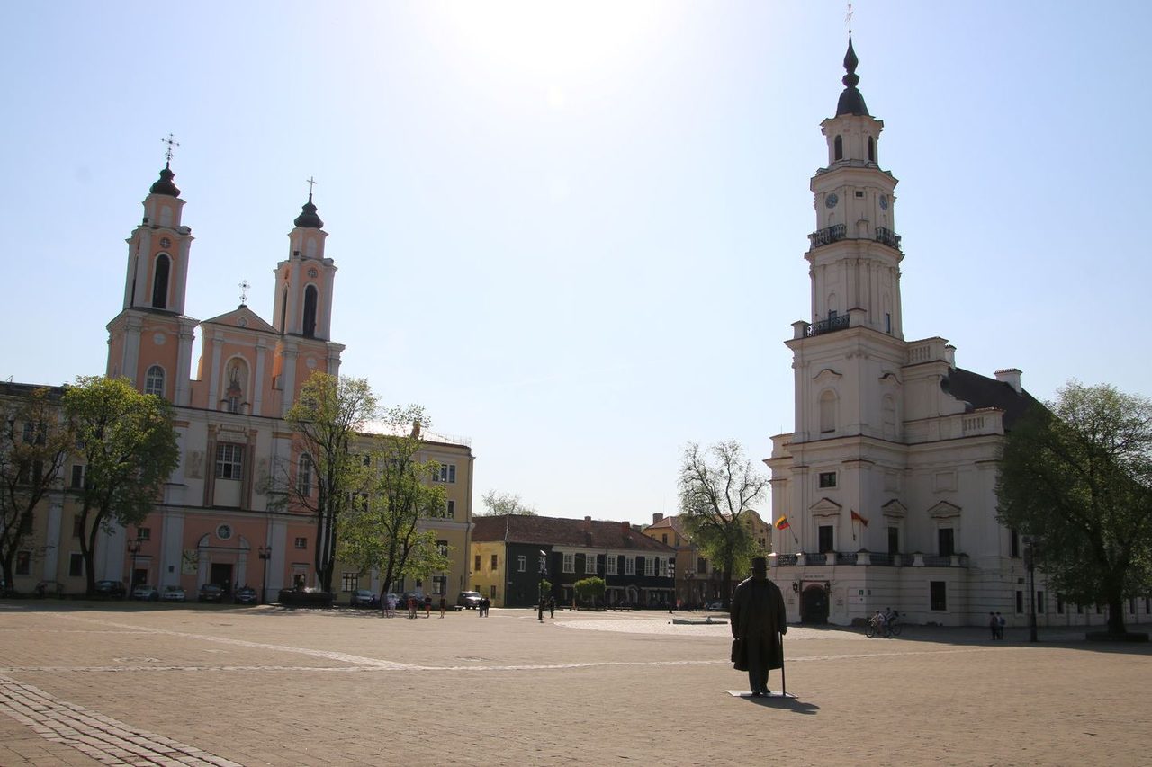 The landmark Town Hall rising above a sunlit square