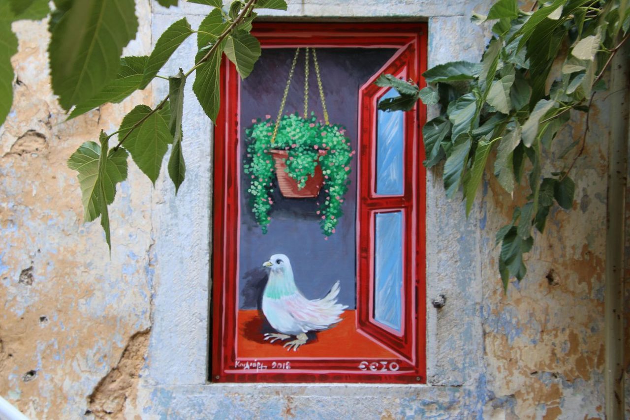 Charming window art in Mesta Chios