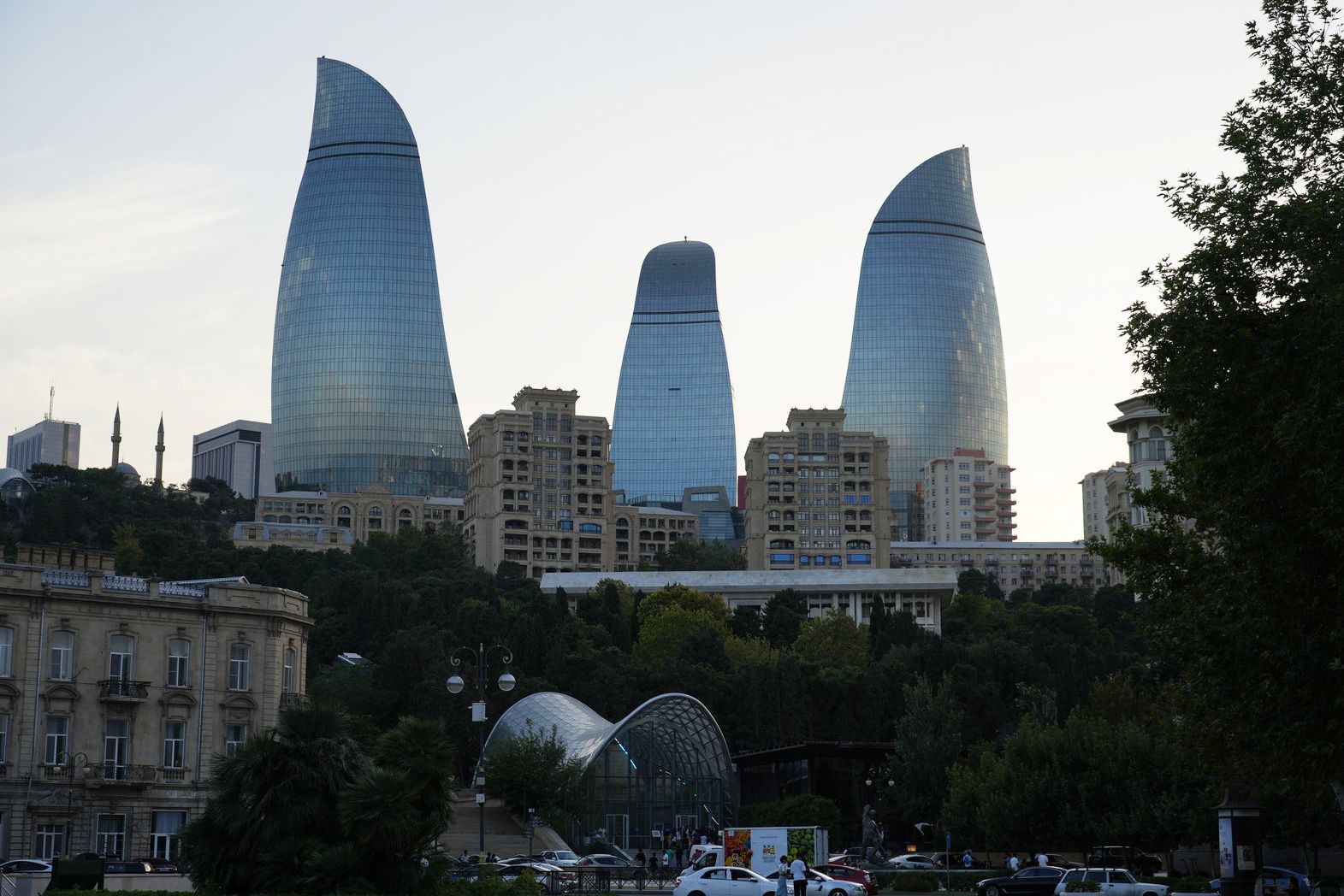 The futuristic Flame Towers by day